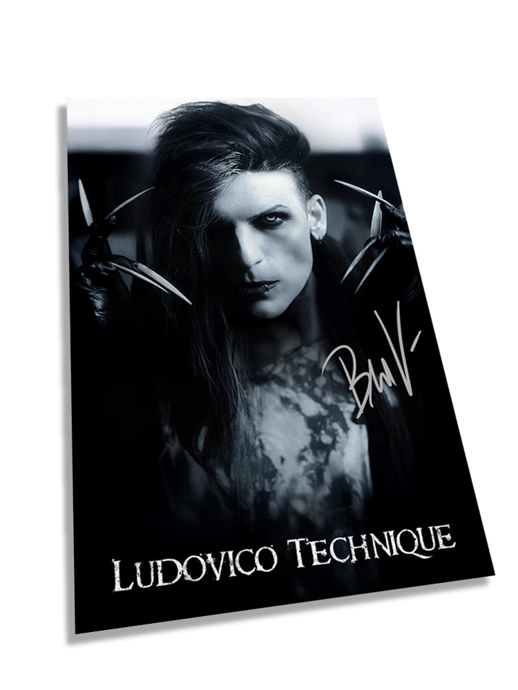 Black and white signed poster portrait poster of Ben V with 'Ludovico Technique' text