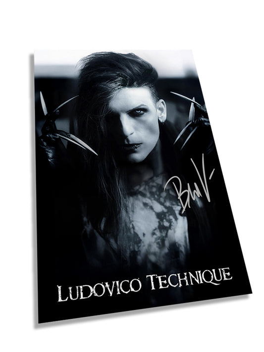 Black and white signed poster portrait poster of Ben V with 'Ludovico Technique' text